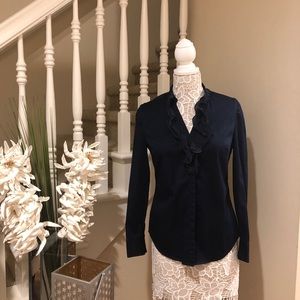 Ann Taylor navy blue ruffled blouse
